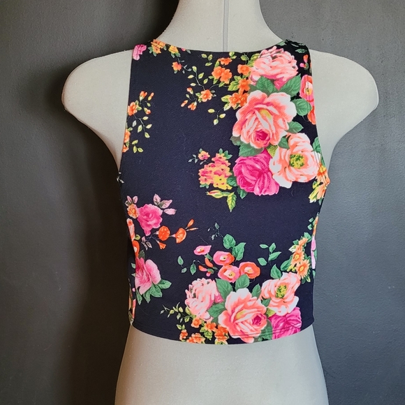 Neon See You Monday Floral Crop Top - Picture 2 of 3